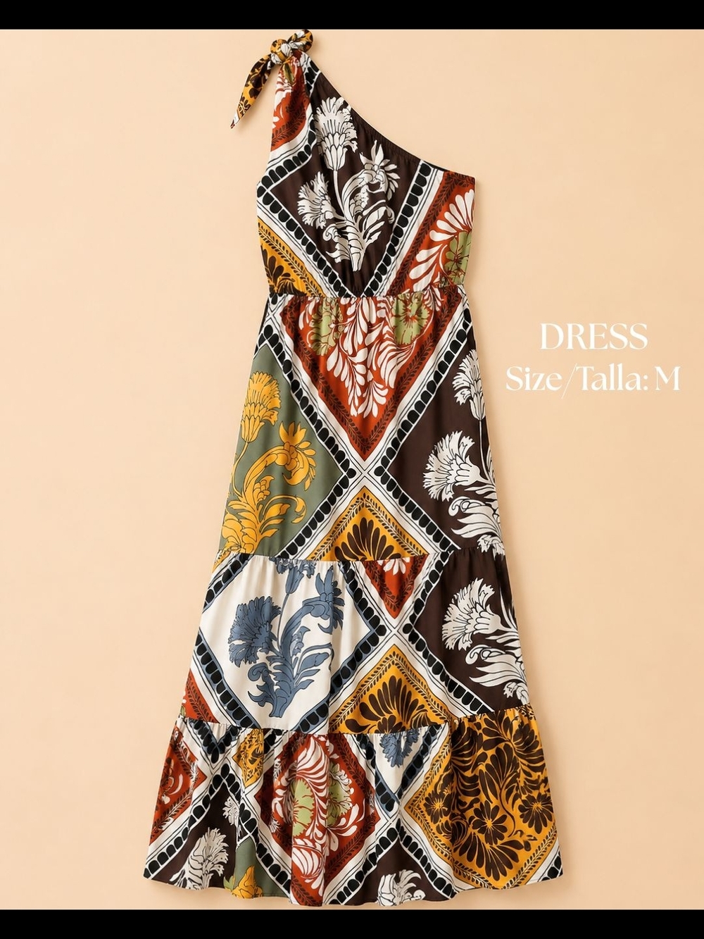 One-Shoulder Floral Patchwork Maxi Dress - Multicolor